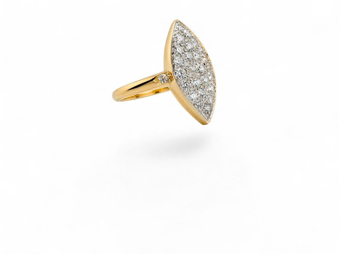 Bague 49 Soleil Diamanté - Bague navette en or jaune et diamants 58 Facettes fbs