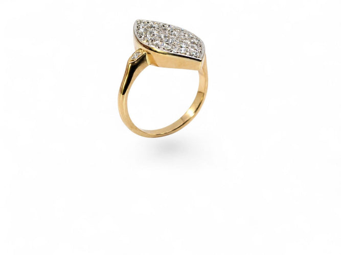 Bague 49 Soleil Diamanté - Bague navette en or jaune et diamants 58 Facettes fbs