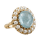 Bague 53.5 Bague vintage en or jaune 585 avec aigue-marine et perles 58 Facettes 1996
