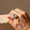 53.5 Bague vintage en or jaune 585 avec aigue-marine et perles 58 Facettes 1996
