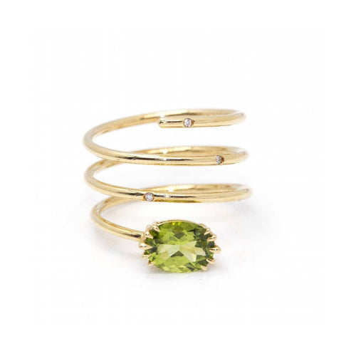 Bague Bague spirale en or jaune 18 ct, péridot et diamant 58 Facettes UKD360105