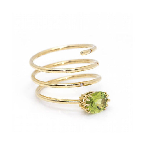 Bague Bague spirale en or jaune 18 ct, péridot et diamant 58 Facettes UKD360105