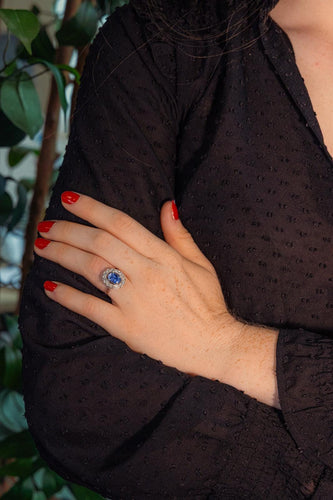 Bague 54 Pompadour - Bague en or blanc, platine, saphir et diamants 58 Facettes 5106609CN