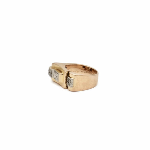 Bague 56 Bague tank asymétrique en or rose 18K et diamants 58 Facettes REF24100CF-263