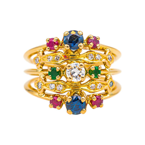 Bague 52 Bague en or jaune avec saphirs, rubis, émeraudes et diamants 58 Facettes 5568218RV