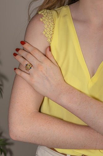 Bague 52 Bague en or jaune avec saphirs, rubis, émeraudes et diamants 58 Facettes 5568218RV
