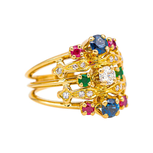 Bague 52 Bague en or jaune avec saphirs, rubis, émeraudes et diamants 58 Facettes 5568218RV