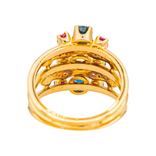 Bague 52 Bague en or jaune avec saphirs, rubis, émeraudes et diamants 58 Facettes 5568218RV