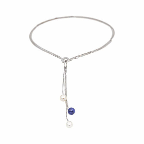 Collier Collier négligé en or blanc, perles et lapis-lazuli 58 Facettes 4870262CN