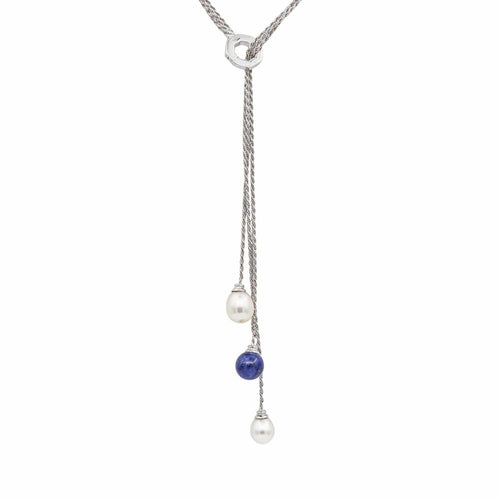 Collier Collier négligé en or blanc, perles et lapis-lazuli 58 Facettes 4870262CN