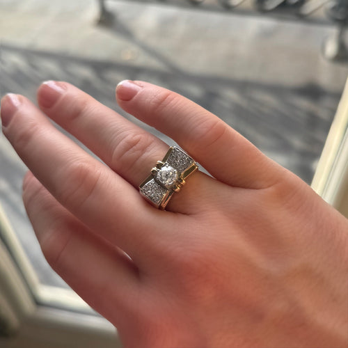 Bague 55 Bague tank nœud en or jaune, or gris et platine, diamant 58 Facettes REF24099CF-262