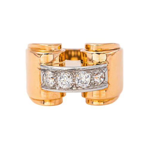 Bague 53 Tank - Bague en or rose, platine et diamants 58 Facettes 5709149CN