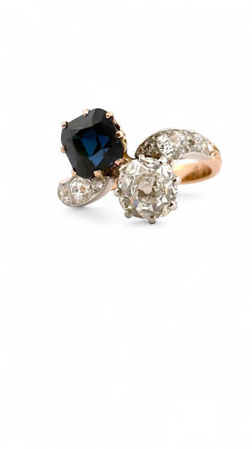 Bague 51 Toi et Moi - Bague ancienne en or 18 carats, saphir et diamants 58 Facettes Snc