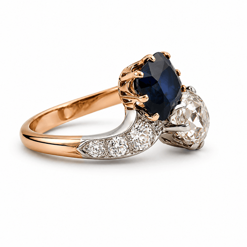 Bague 51 Toi et Moi - Bague ancienne en or 18 carats, saphir et diamants 58 Facettes Snc