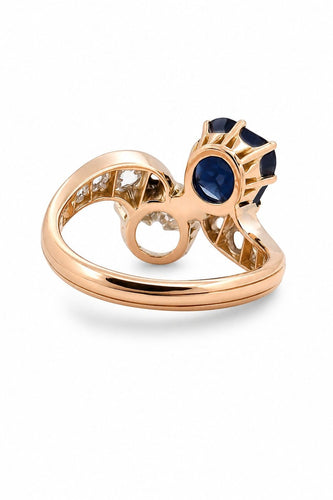 Bague 51 Toi et Moi - Bague ancienne en or 18 carats, saphir et diamants 58 Facettes Snc