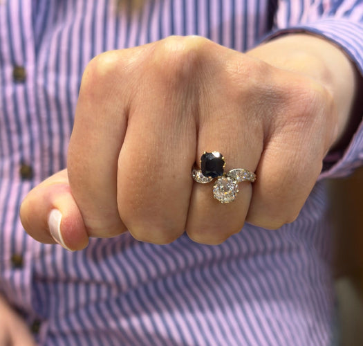 Bague 51 Toi et Moi - Bague ancienne en or 18 carats, saphir et diamants 58 Facettes Snc