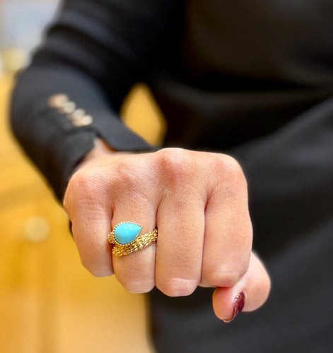 Bague 54 Boucheron Serpent Bohème - Bague en or jaune et turquoise 58 Facettes Bsb