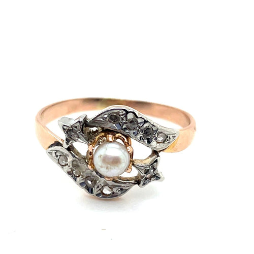 Bague 52 Bague ancienne en or jaune et blanc, diamants et perle 58 Facettes 01244