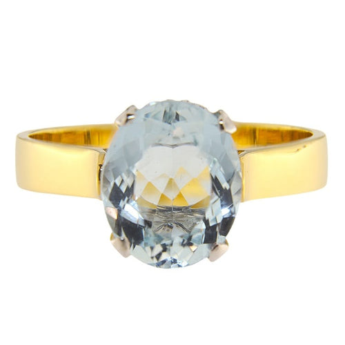 Bague 63 Bague solitaire en or jaune et blanc avec aigue-marine ovale 58 Facettes G3978