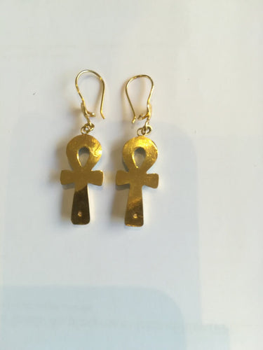 Boucles d'oreilles Boucles d'oreilles croix Ankh en or jaune et émail 58 Facettes 01373