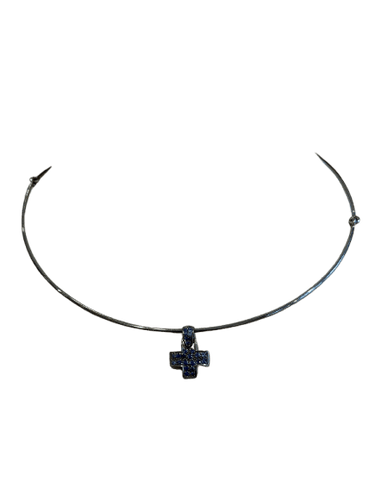 Collier Pomellato - Collier rigide croix en or gris bruni et saphirs 58 Facettes 34200002