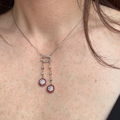 Collier Collier négligé - Collier en or gris et or jaune 18K, diamants et rubis 58 Facettes REF24087-250