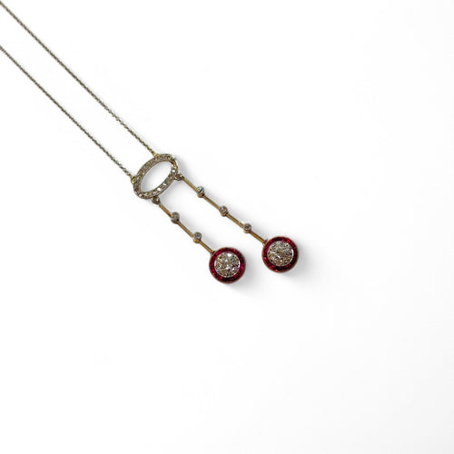 Collier Collier négligé - Collier en or gris et or jaune 18K, diamants et rubis 58 Facettes REF24087-250