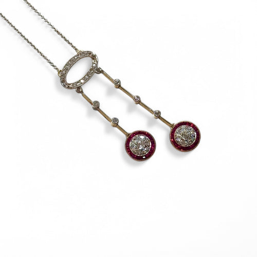 Collier Collier négligé - Collier en or gris et or jaune 18K, diamants et rubis 58 Facettes REF24087-250