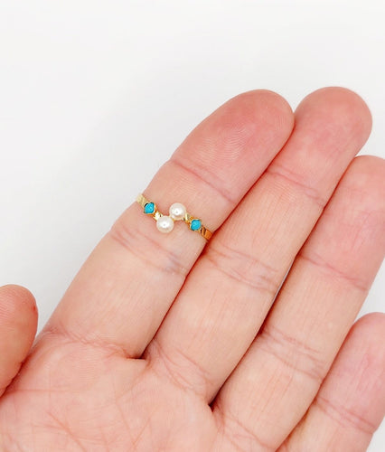 Bague 55 Bague Art nouveau en or 18k, perle et turquoises 58 Facettes A07368