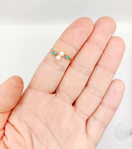 Bague 55 Bague Art nouveau en or 18k, perle et turquoises 58 Facettes A07368