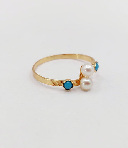 Bague 55 Bague Art nouveau en or 18k, perle et turquoises 58 Facettes A07368