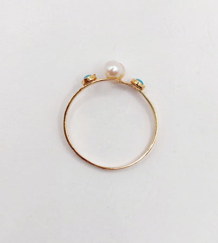 Bague 55 Bague Art nouveau en or 18k, perle et turquoises 58 Facettes A07368