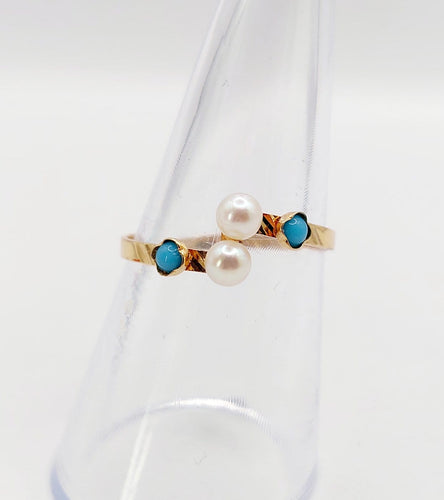 Bague 55 Bague Art nouveau en or 18k, perle et turquoises 58 Facettes A07368