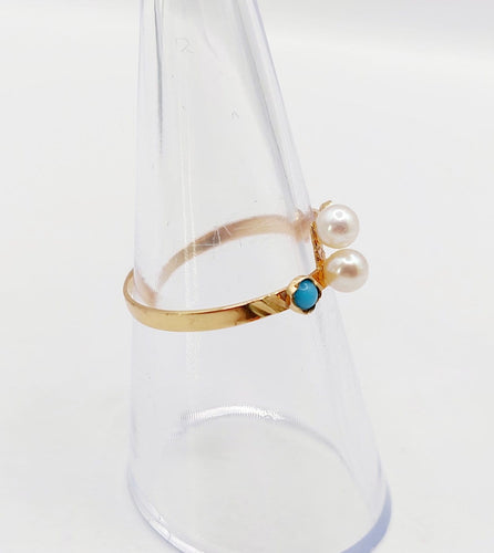 Bague 55 Bague Art nouveau en or 18k, perle et turquoises 58 Facettes A07368