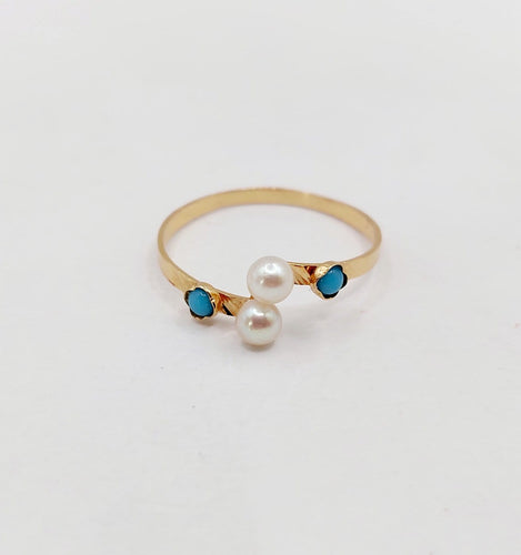 Bague 55 Bague Art nouveau en or 18k, perle et turquoises 58 Facettes A07368