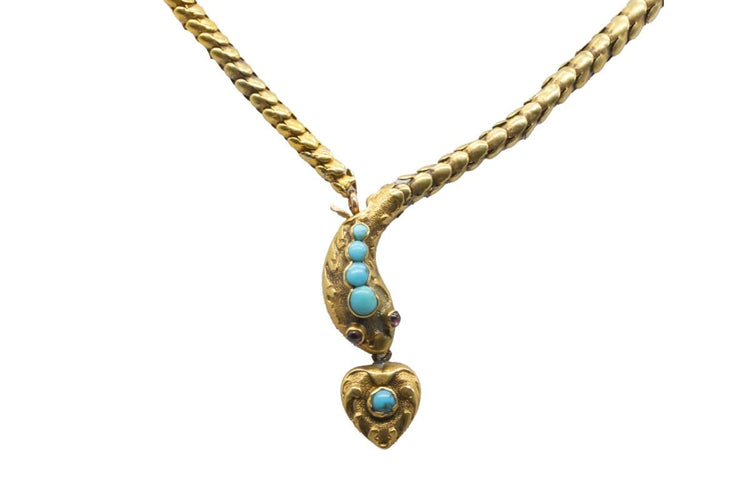 Collier Collier victorien en or jaune, turquoises et grenats 58 Facettes 11623