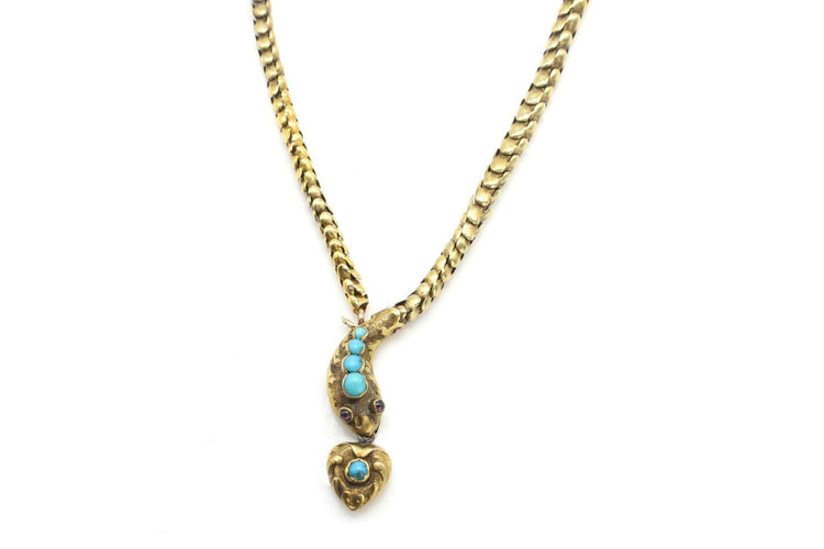 Collier Collier victorien en or jaune, turquoises et grenats 58 Facettes 11623