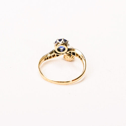 Bague 52 Bague Toi & Moi ancienne en platine, or jaune, perle et saphir 58 Facettes LMB-366