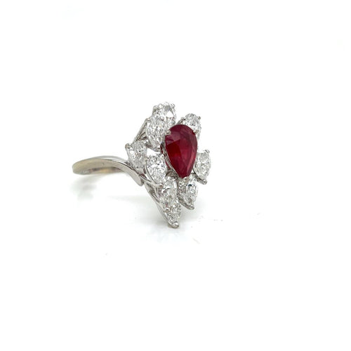 Bague 50 Bague vintage en or blanc, rubis non chauffé et diamants 58 Facettes Bague -0033