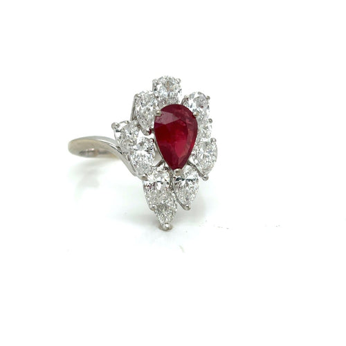 Bague 50 Bague vintage en or blanc, rubis non chauffé et diamants 58 Facettes Bague -0033