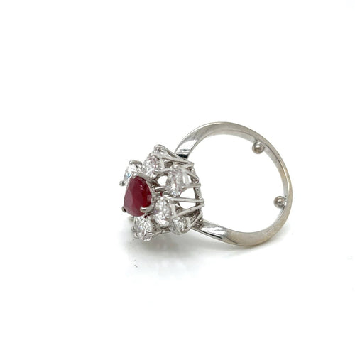 Bague 50 Bague vintage en or blanc, rubis non chauffé et diamants 58 Facettes Bague -0033