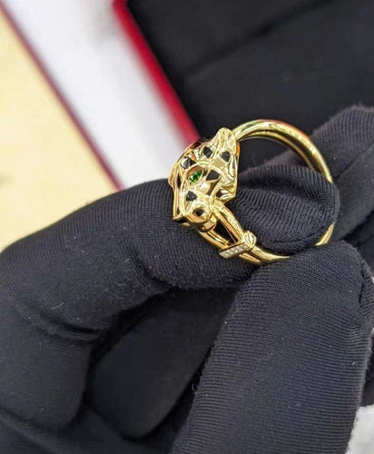 Bague 55 Cartier Panthère - Bague en or jaune, diamants et tsavorites 58 Facettes jnci123