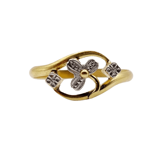 Bague 56 Bague trèfle Art nouveau en or 18k et platine 58 Facettes A07476
