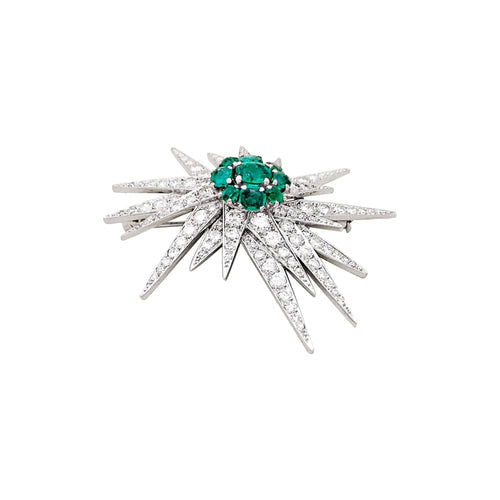 Broche Étoile - Broche en or blanc, platine, émeraudes et diamants 58 Facettes 35766