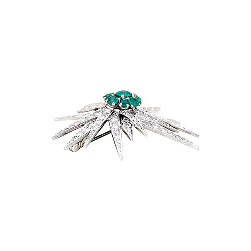Broche Étoile - Broche en or blanc, platine, émeraudes et diamants 58 Facettes 35766