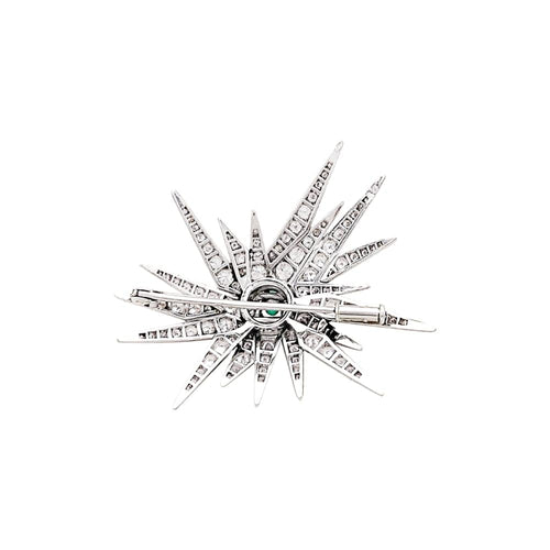 Broche Étoile - Broche en or blanc, platine, émeraudes et diamants 58 Facettes 35766