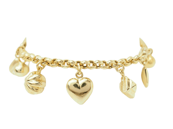 Bracelet Bracelet breloques en or jaune 18 carats, cœur, coquillages et perles 58 Facettes 33799