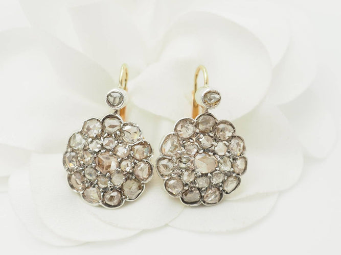 Boucles d'oreilles Napoléon III - Boucles d'oreilles en or, argent et diamants 58 Facettes 33791