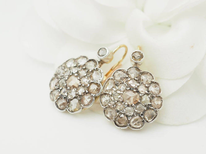 Boucles d'oreilles Napoléon III - Boucles d'oreilles en or, argent et diamants 58 Facettes 33791