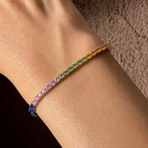 Bracelet One of A Kind - Bracelet tennis en or 18K et saphirs arc-en-ciel 58 Facettes GBT1281YG